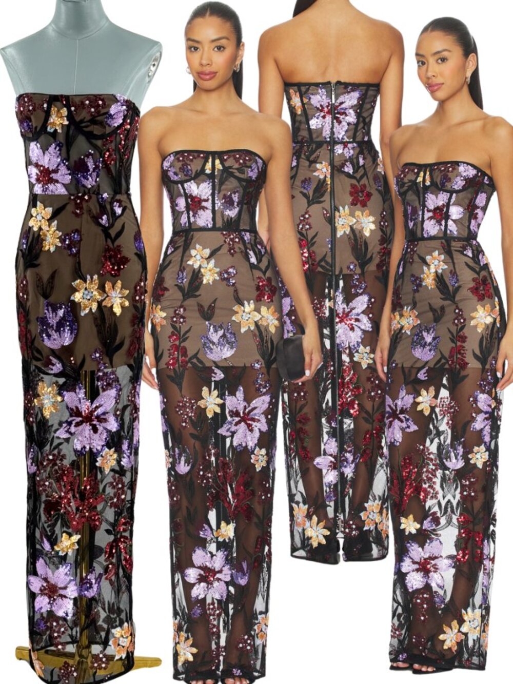 🆕 BRONX & BANCO 🧿 NWOT Dahlia Purple Floral Multi Sequin Maxi - Sz XS US 2